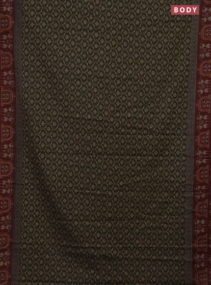Muslin cotton saree sap green and maroon with allover prints and printed border