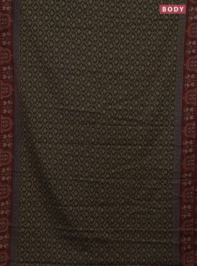 Muslin cotton saree sap green and maroon with allover prints and printed border