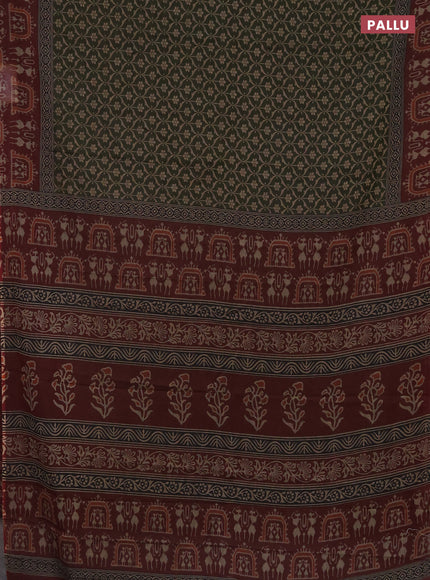 Muslin cotton saree sap green and maroon with allover prints and printed border