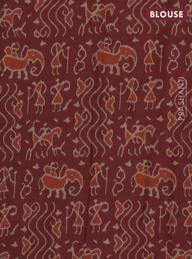 Muslin cotton saree sap green and maroon with allover prints and printed border