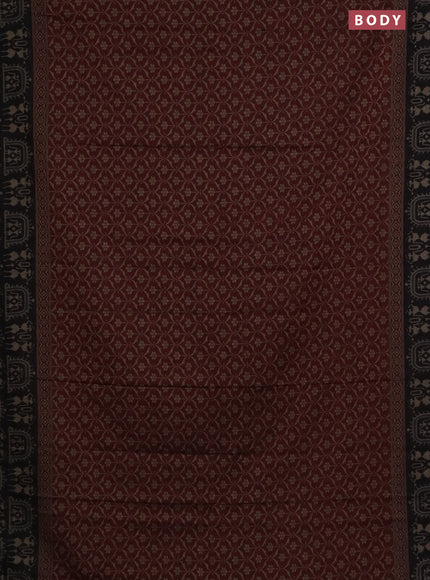 Muslin cotton saree maroon and black with allover prints and printed border