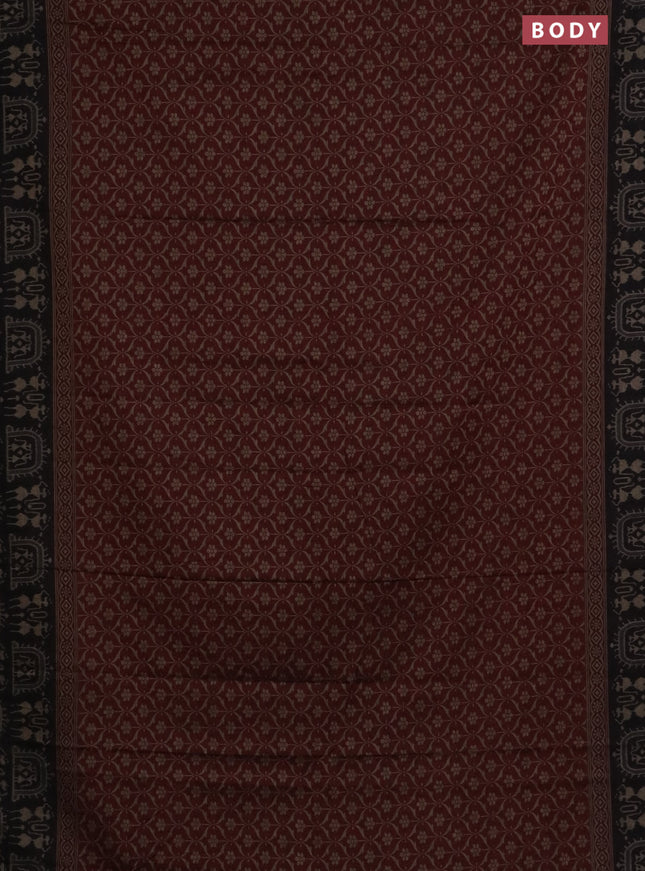 Muslin cotton saree maroon and black with allover prints and printed border