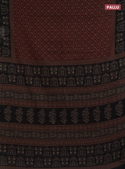 Muslin cotton saree maroon and black with allover prints and printed border