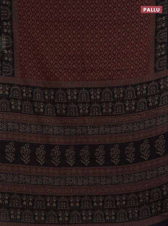 Muslin cotton saree maroon and black with allover prints and printed border