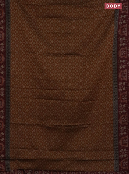 Muslin cotton saree dark mustard and maroon with allover prints and printed border