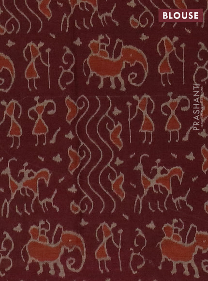 Muslin cotton saree dark mustard and maroon with allover prints and printed border