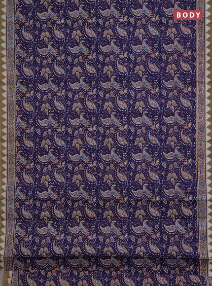 Muslin cotton saree blue with allover prints and printed border