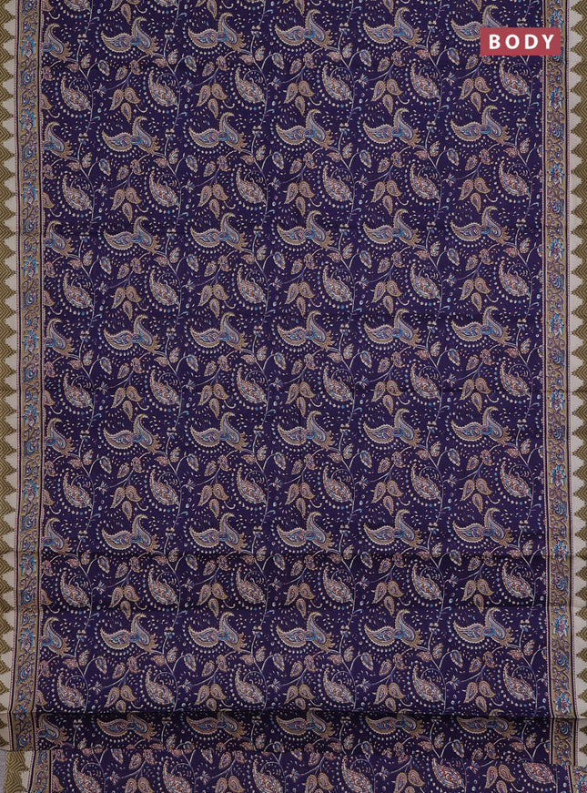 Muslin cotton saree blue with allover prints and printed border