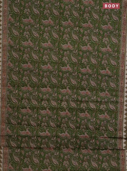 Muslin cotton saree green with allover prints and printed border