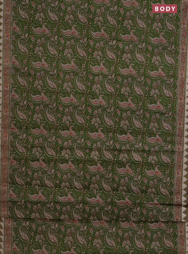 Muslin cotton saree green with allover prints and printed border