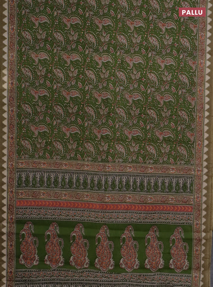 Muslin cotton saree green with allover prints and printed border