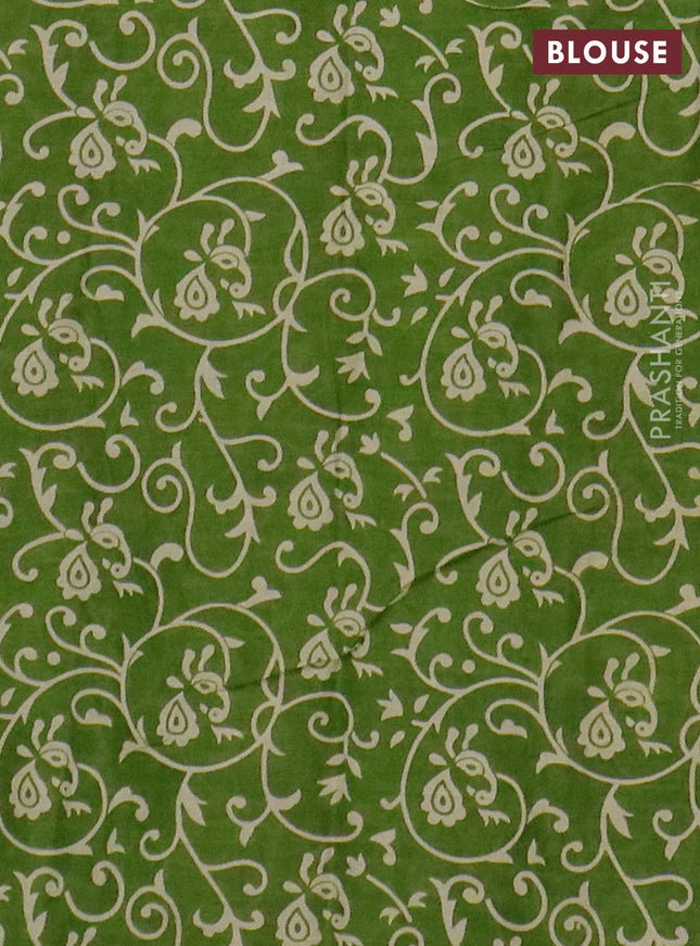 Muslin cotton saree green with allover prints and printed border