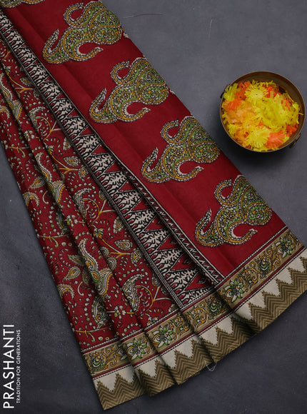 Muslin cotton saree maroon with allover prints and printed border