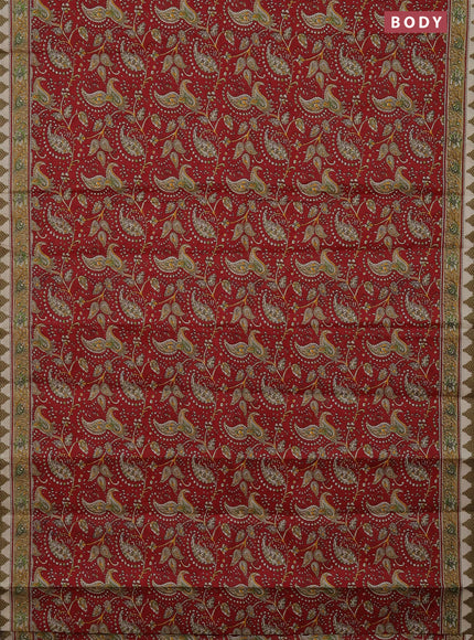 Muslin cotton saree maroon with allover prints and printed border