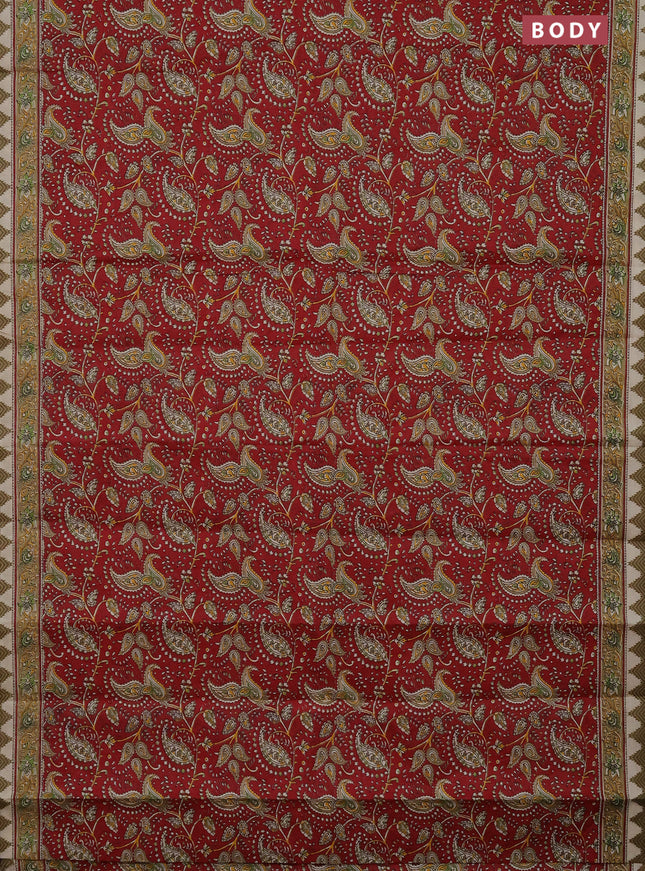 Muslin cotton saree maroon with allover prints and printed border