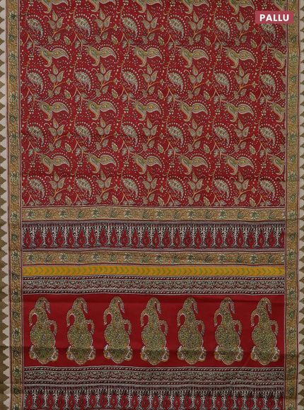 Muslin cotton saree maroon with allover prints and printed border