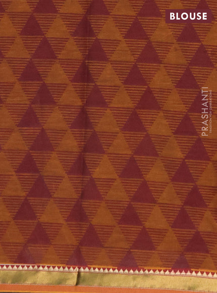 Muslin cotton saree navy blue and dark mustard with allover warli prints and zari woven border