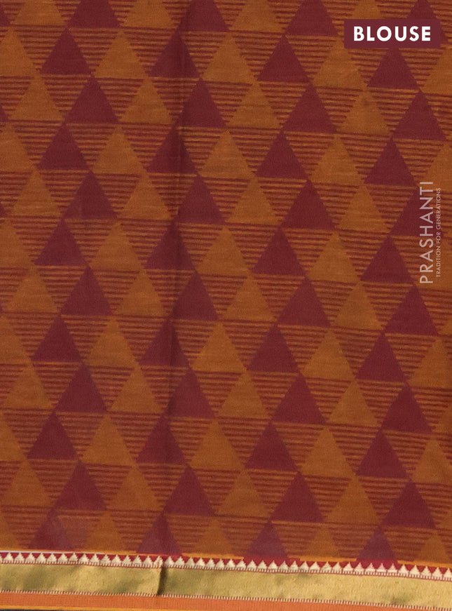 Muslin cotton saree navy blue and dark mustard with allover warli prints and zari woven border