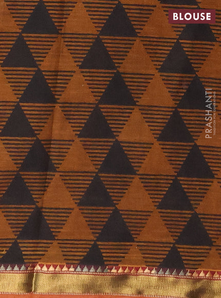 Muslin cotton saree deep purple and dark mustard with allover warli prints and zari woven border