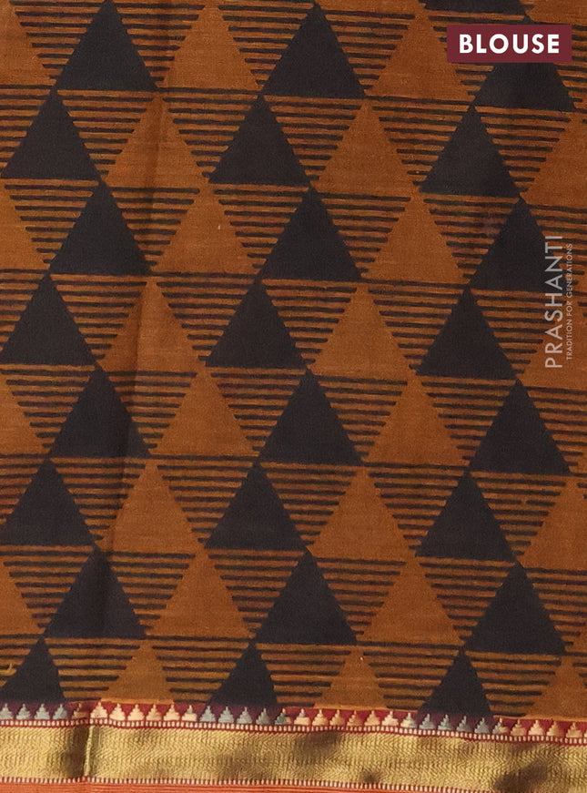 Muslin cotton saree deep purple and dark mustard with allover warli prints and zari woven border