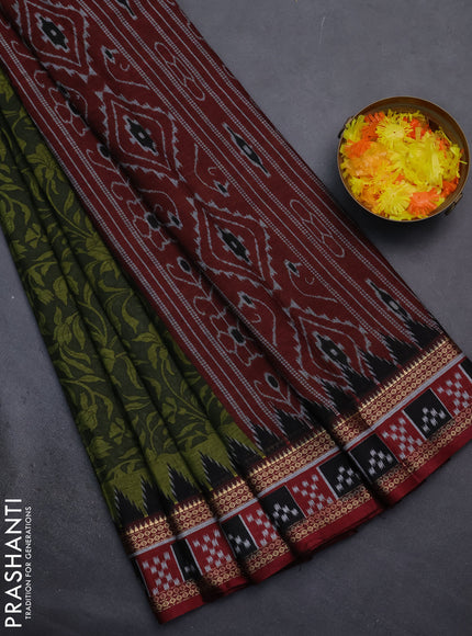 Muslin cotton saree sap green and maroon with allover kalamkari prints and woven border