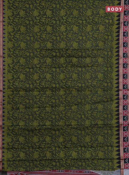 Muslin cotton saree sap green and maroon with allover kalamkari prints and woven border