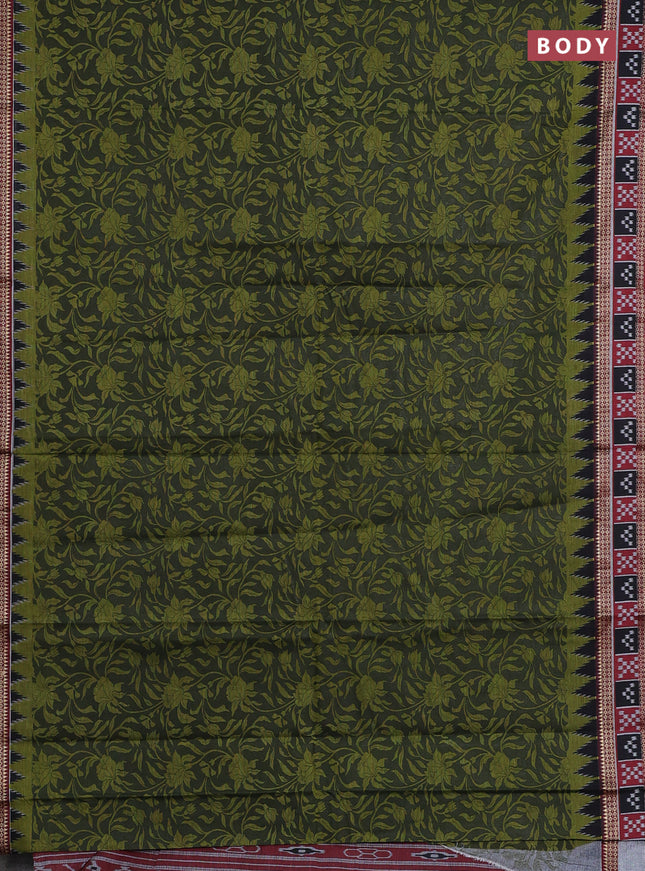 Muslin cotton saree sap green and maroon with allover kalamkari prints and woven border