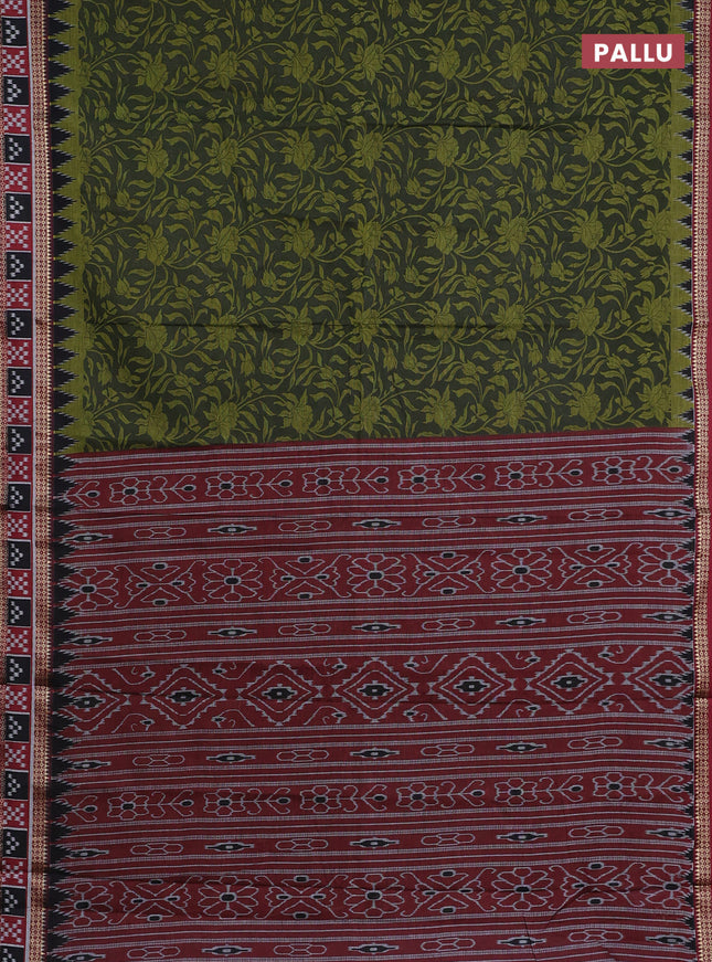 Muslin cotton saree sap green and maroon with allover kalamkari prints and woven border