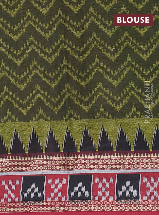 Muslin cotton saree sap green and maroon with allover kalamkari prints and woven border