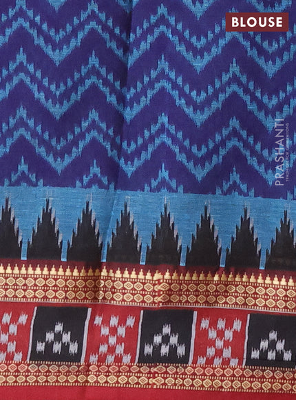 Muslin cotton saree blue and maroon with allover kalamkari prints and woven border