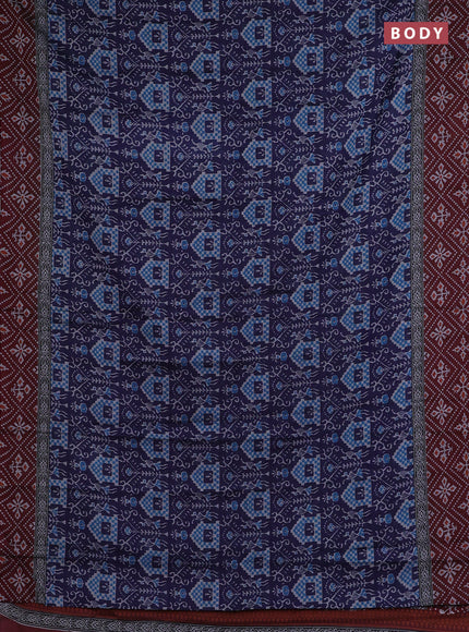 Muslin cotton saree navy blue and maroon with allover prints and printed border