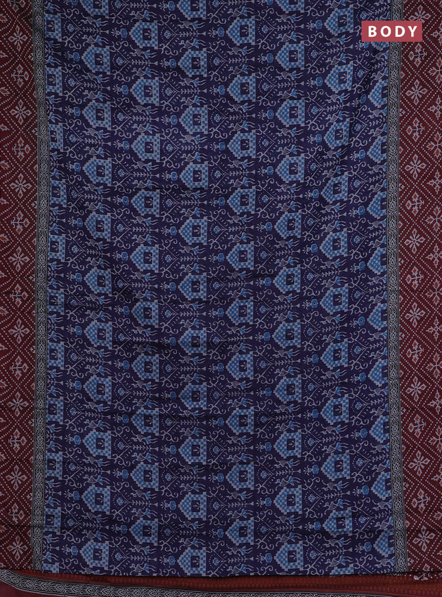Muslin cotton saree navy blue and maroon with allover prints and printed border