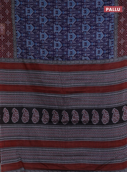 Muslin cotton saree navy blue and maroon with allover prints and printed border
