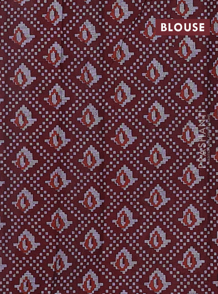 Muslin cotton saree navy blue and maroon with allover prints and printed border