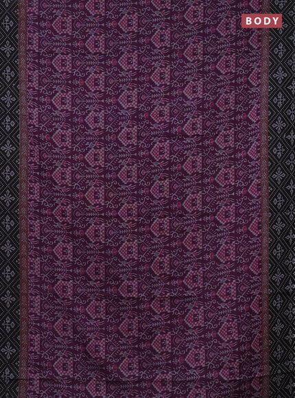 Muslin cotton saree deep purple and black with allover prints and printed border