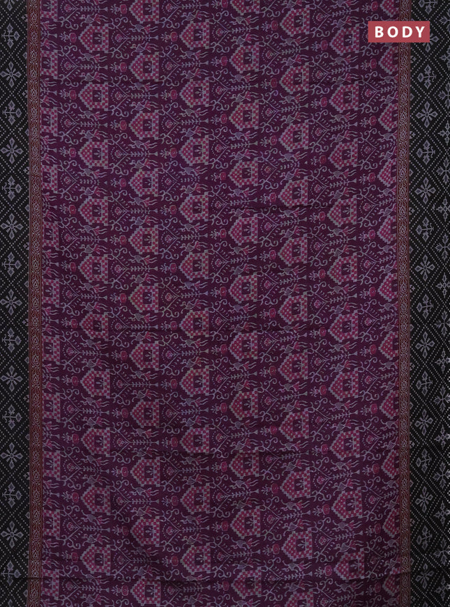 Muslin cotton saree deep purple and black with allover prints and printed border