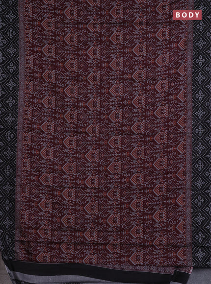 Muslin cotton saree maroon and black with allover prints and printed border