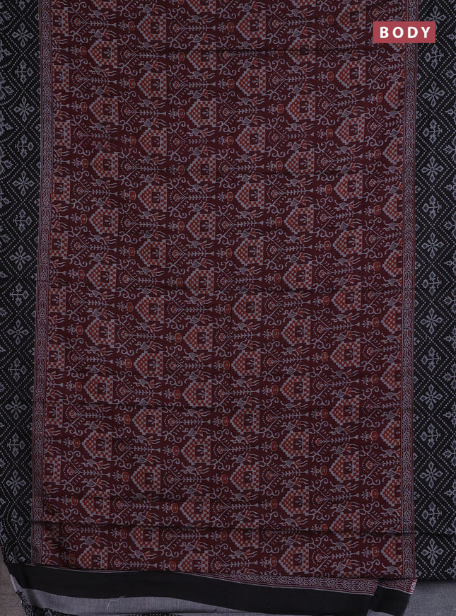 Muslin cotton saree maroon and black with allover prints and printed border