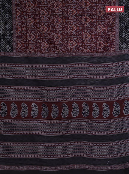 Muslin cotton saree maroon and black with allover prints and printed border