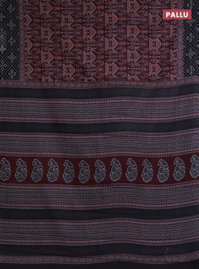 Muslin cotton saree maroon and black with allover prints and printed border