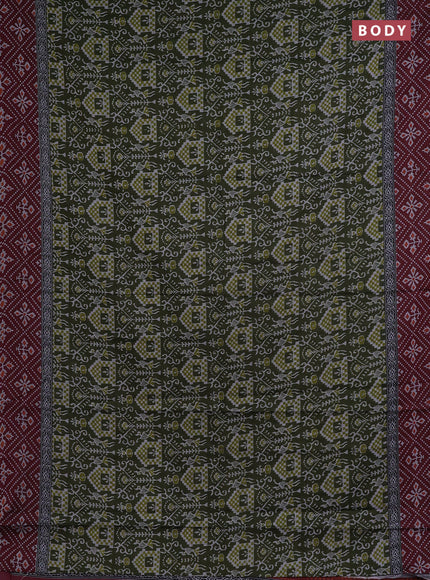 Muslin cotton saree sap green and maroon with allover prints and printed border