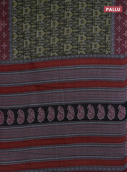 Muslin cotton saree sap green and maroon with allover prints and printed border