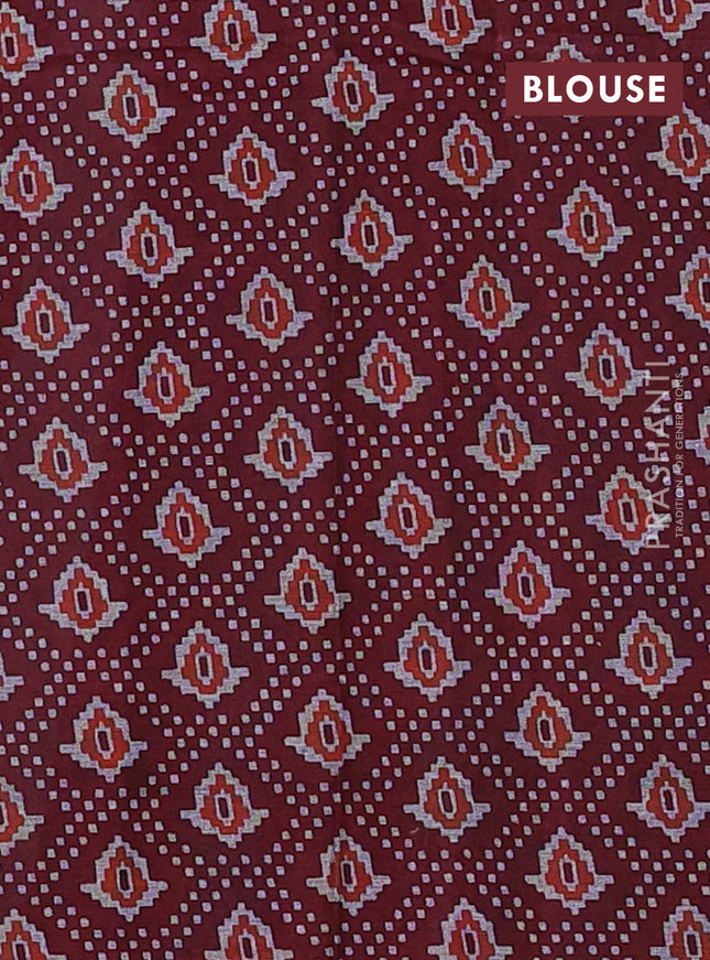 Muslin cotton saree sap green and maroon with allover prints and printed border