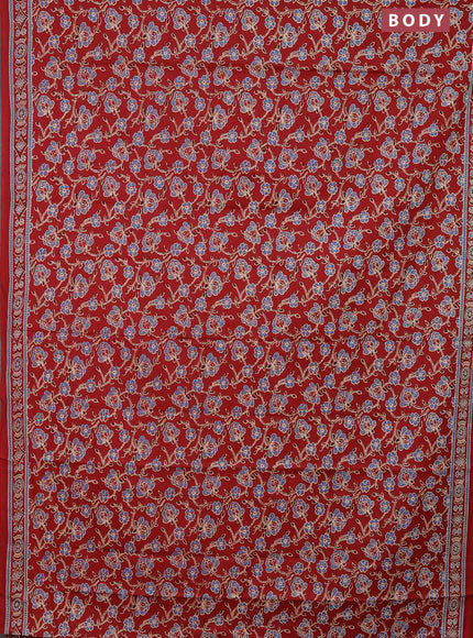 Muslin cotton saree maroon with allover floral prints and printed border