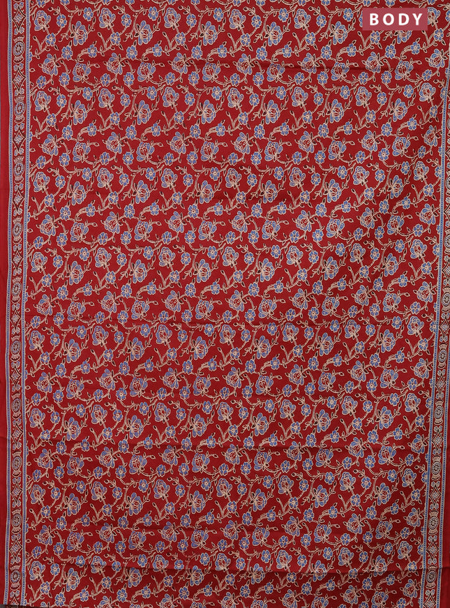 Muslin cotton saree maroon with allover floral prints and printed border