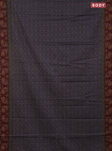Muslin cotton saree navy blue and deep maroon with allover prints and printed border