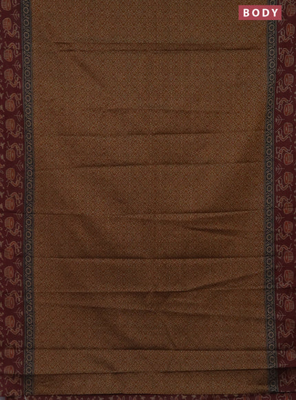 Muslin cotton saree mustard shade and deep maroon with allover prints and printed border