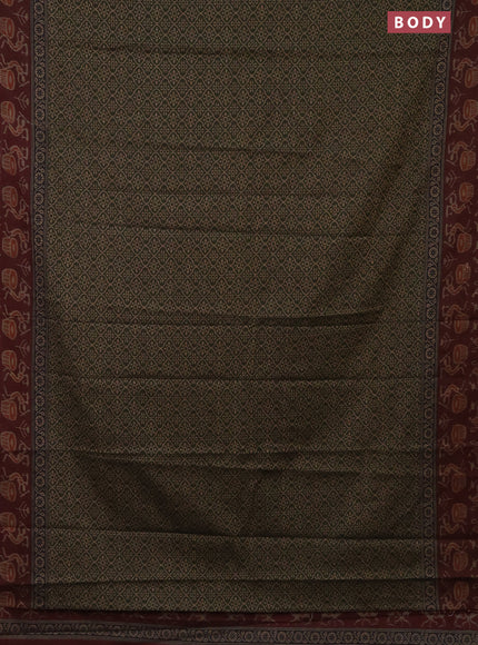 Muslin cotton saree dark sap green and deep maroon with allover prints and printed border