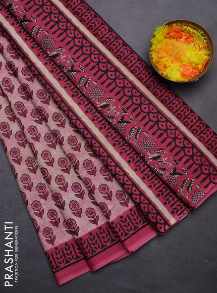 Muslin cotton saree pastel pink with floral butta prints and printed border