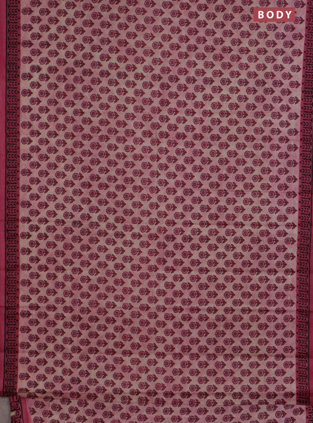 Muslin cotton saree pastel pink with floral butta prints and printed border